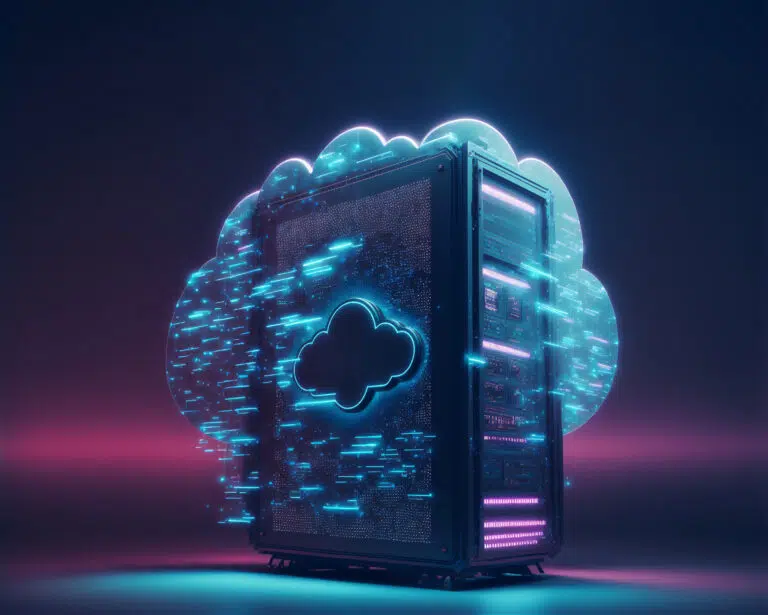 Online cloud data storage concept. Cloudscape digital online server for global network business